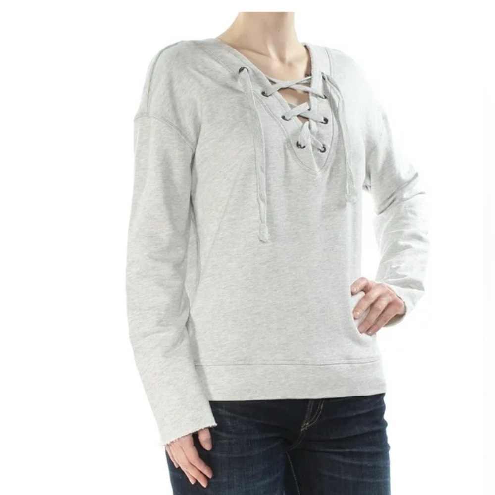 Sanctuary Gray Lace-Up V Neck Long-Sleeve Size M NWOT